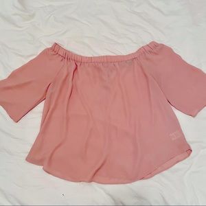 Light pink off the shoulder with tie back shirt